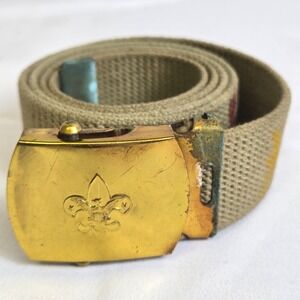 Vtg Boy Scouts of America Uniform Web Belt Brass Friction Buckle Marker Drawings